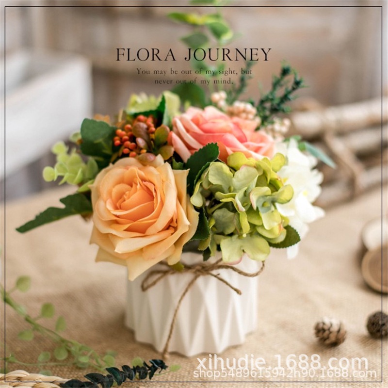 Lọ hoa trang trí phòng khách phong cách bắc âu( kèm hoa)