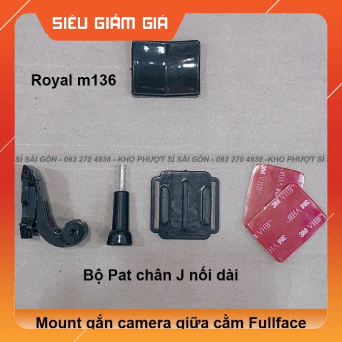 KHO SG- Mount gắn giữa cằm nón cho Fullface Royal m136 TẶNG kèm keo 3M - Bộ Pat cằm gắn cho Fullface Vloger