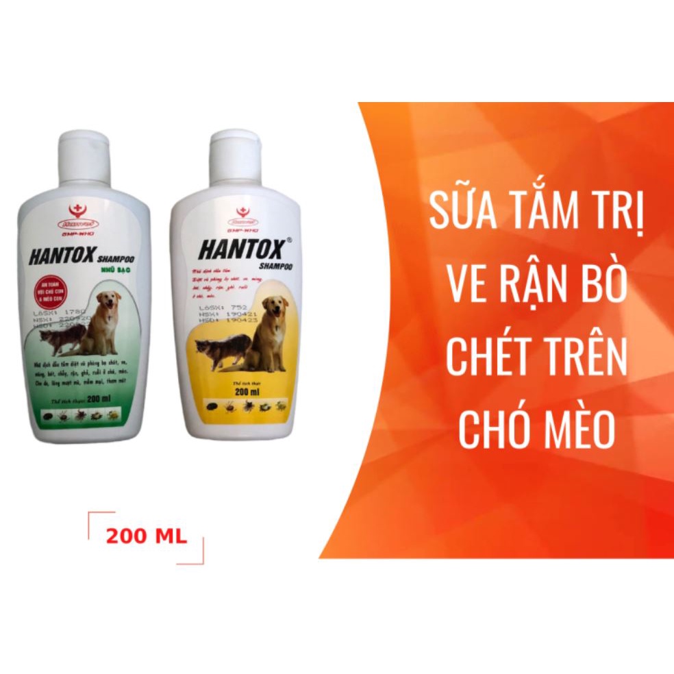 Sữa tắm HANTOX 200ml - Diệt Làm Sạch Bọ Chét Ve Rận Cho Chó Mèo Lớn, Chó Mèo Nhỏ, Con