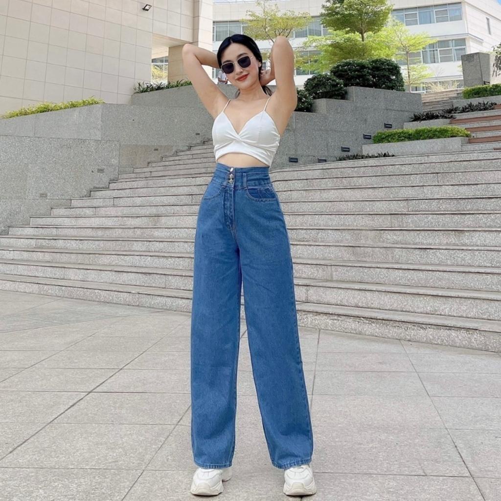 Quần jean nữ ống rộng lưng cao phong cách Ulzzang năng động, chất bò dày dặn thoải mái khi mặc MT5026-5029-