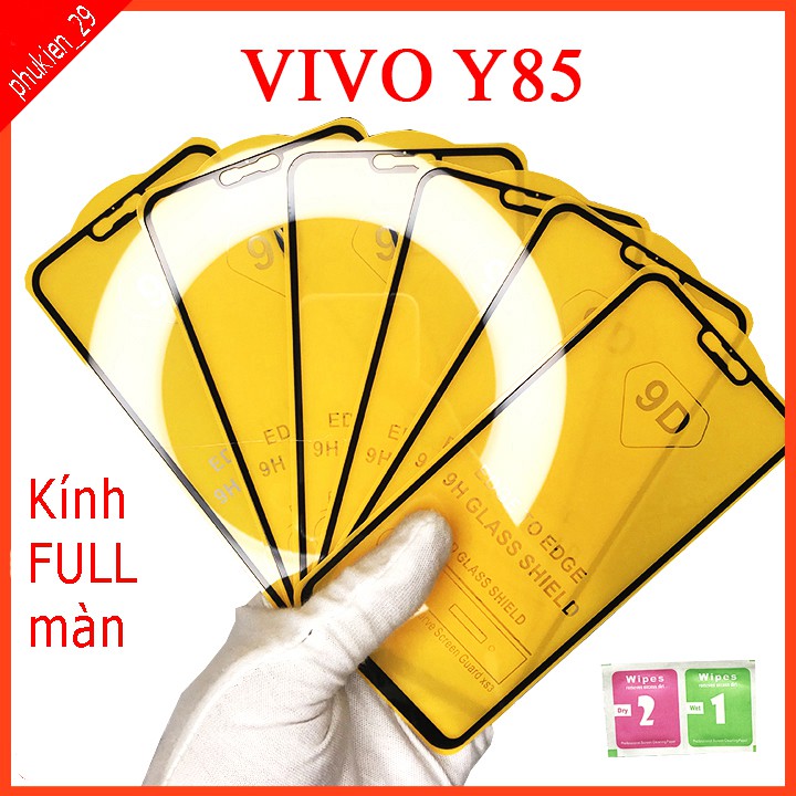 Kính cường lực VIVO Y85, Kính cường lực full màn hình, Ảnh thực shop tự chụp, tặng kèm bộ giấy lau kính