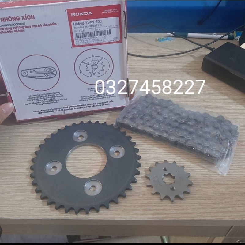 Bộ nhông sên dĩa , xích xe WAVE S110, RSX... zin chính hãng