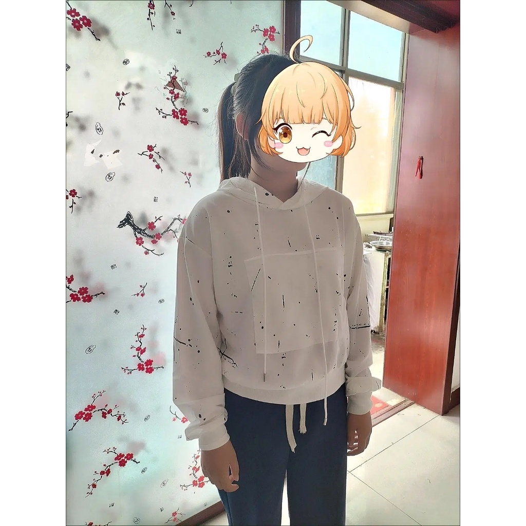 Áo Hoodie Lửng Tay Dài Dáng Rộng In Hình Thời Trang Mùa Thu Phong Cách Hàn Quốc Cho Nữ