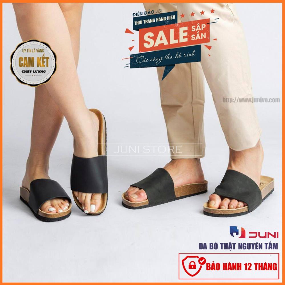 [DA BÒ THẬT] D05-Dép da sandal quai ngang Birken Bioline Unisex (Đế trấu) - Juni Store