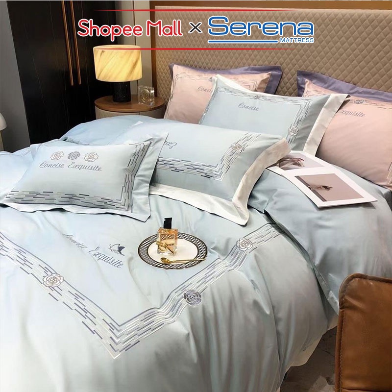 Vỏ Chăn Ga Gối Đệm Satin Lụa SERENA Chính Hãng Bộ Combo Ra Drap Grap Nệm Đệm Trải Bọc Giường Trần Bông Cao Cấp