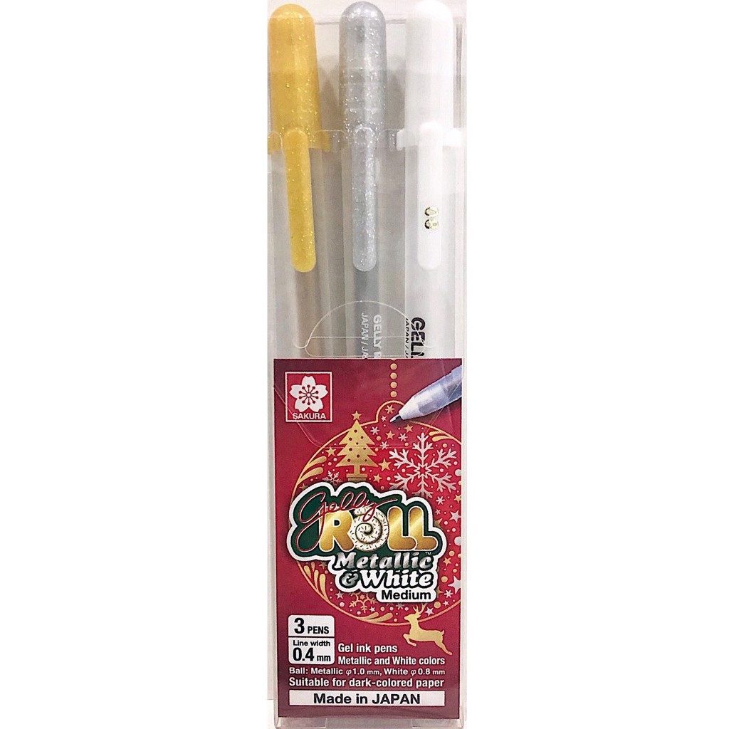 Set bút Gelly Roll Sakura (sét noel: trắng + gold + silver)