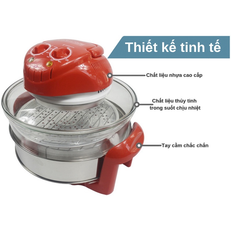 Lò Nướng Không Khói SUNHOUSE SH416 Hẹn Giờ -  6 Chế Độ Nướng - Dung Tích 12L -  Nồi Nướng Thủy Tinh Chịu Nhiệt
