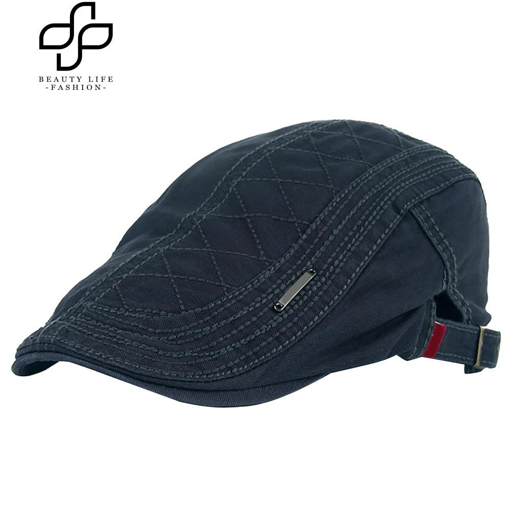 Mũ beret nam kẻ ô vải cotton