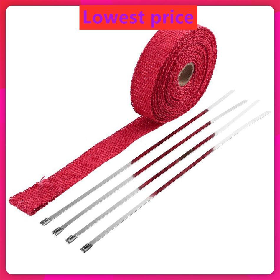 Motorcycles Turbo Manifold Heat Exhaust Wrap Tape Thermal Stainless Ties Color:Red 