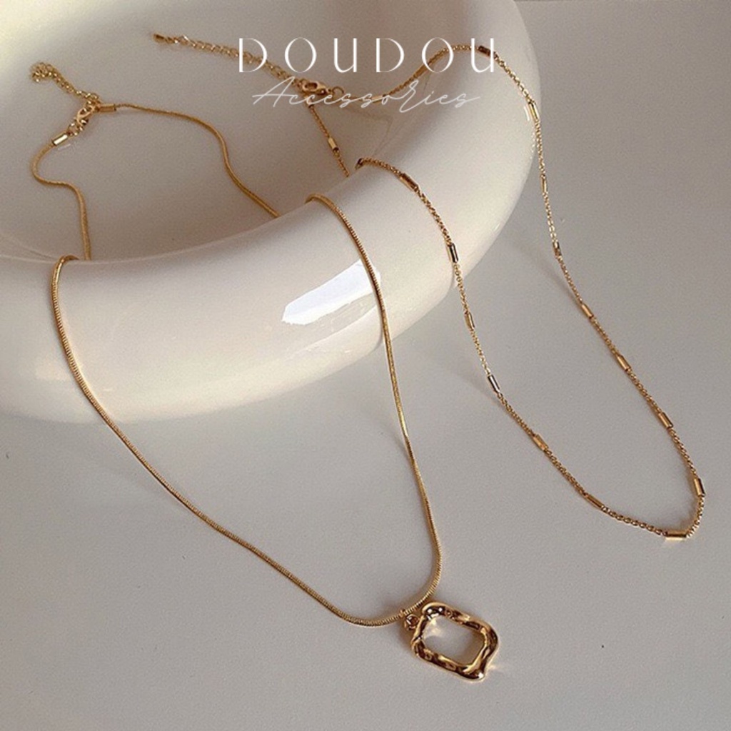 Dây chuyền nữ đẹp DOUDOU Dây chuyền nữ không gỉ chất liệu bạc 925 thiết kế 2 tầng XL002