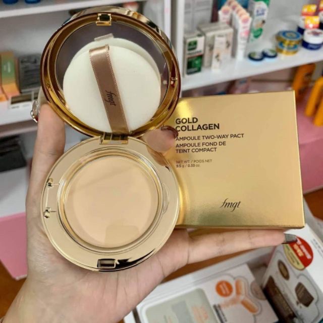 Phấn phủ nén Gold Collagen Ampoule Two-way Pact The Face Shop fmgt SPF40 PA++ 9.5g.