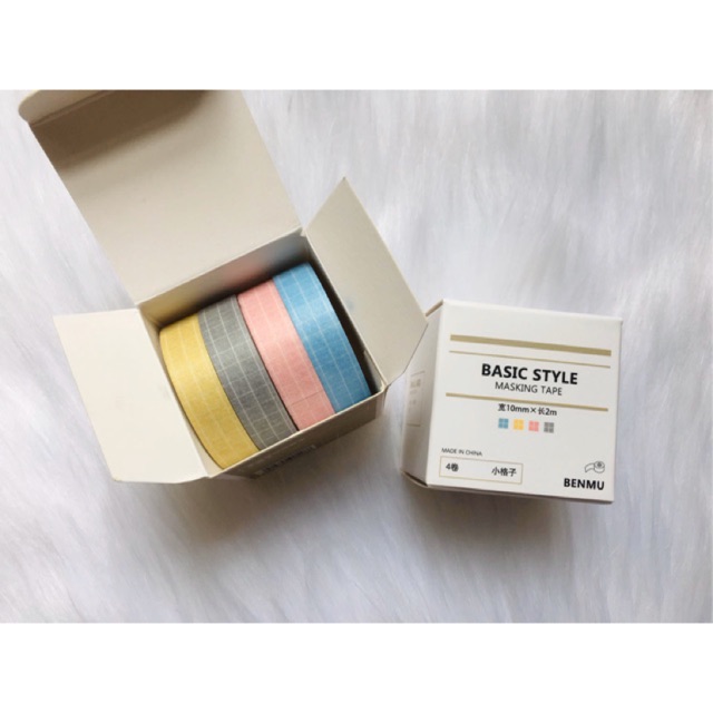 Hộp 4 Washi Tape Grid - Băng Keo Masking Tape Kẻ Ô Vuông Trang Trí Sổ Bullet Journal