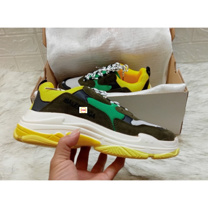 [Tặng tất + Freeship] GIÀY BALENCIAGA Triple S thể thao nam nữ sneaker cao cấp phối vàng xanh rêu, size 36-43....