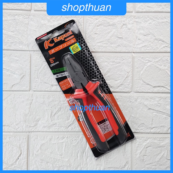 Kìm điện Kapusi 8 in ( 200mm ) cán bọc nhựa đầu bằng