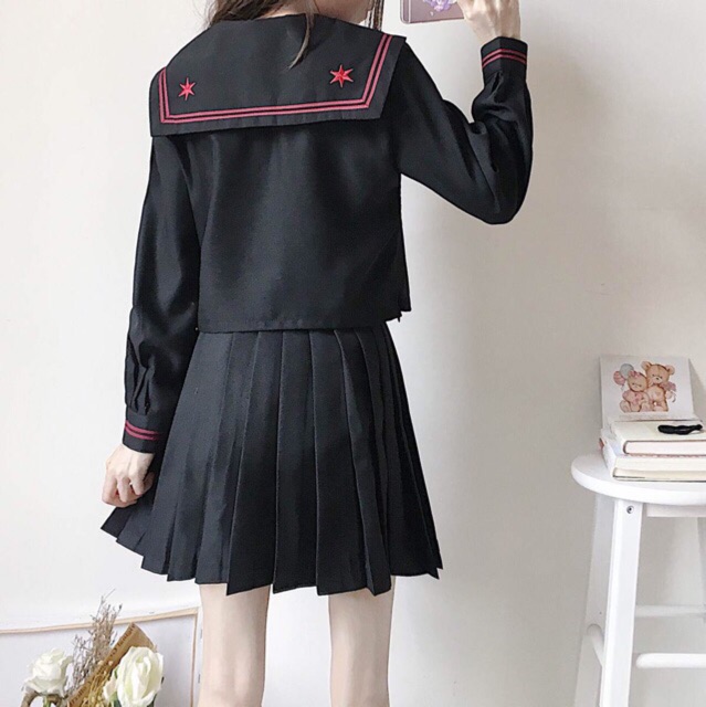 YAS0259-Áo + váy thủy thủ đồng phục học sinh Nhật Bản thêu sáu cánh
