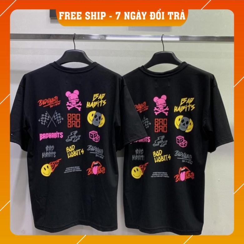 áo thun tay lỡ form rông nam nữ bad habits cotton full tag