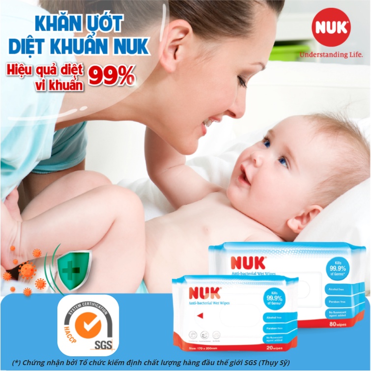 Khăn ướt NUK không cồn, chất liệu dày mịn, kháng khuẩn, thấm hút tốt (80Tờ) - Monnie Kids