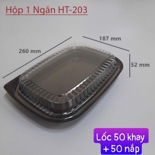 Combo 50 hộp HT203, hộp đế đen đựng cơm, sushi, bánh ngọt. Lốc 50c + 50 nắp