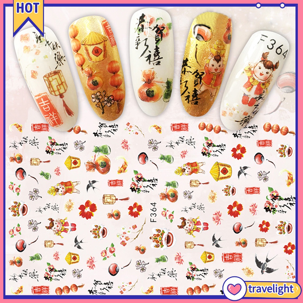 Giấy decal dán móng tay chúc mừng năm mới phong cách Trung Hoa