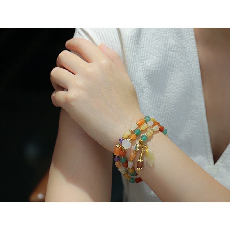 [Hàng Mới Về] Vòng Tay Đính Hạt Ngọc Bích Màu Vàng Phong Cách Dân Tộc Cổ Điển Thời Trang Mùa Hè