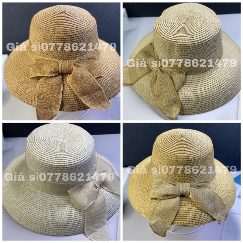 Mũ cói dây lồng đèn cột nơ du lịch đi biển thời trang nữ