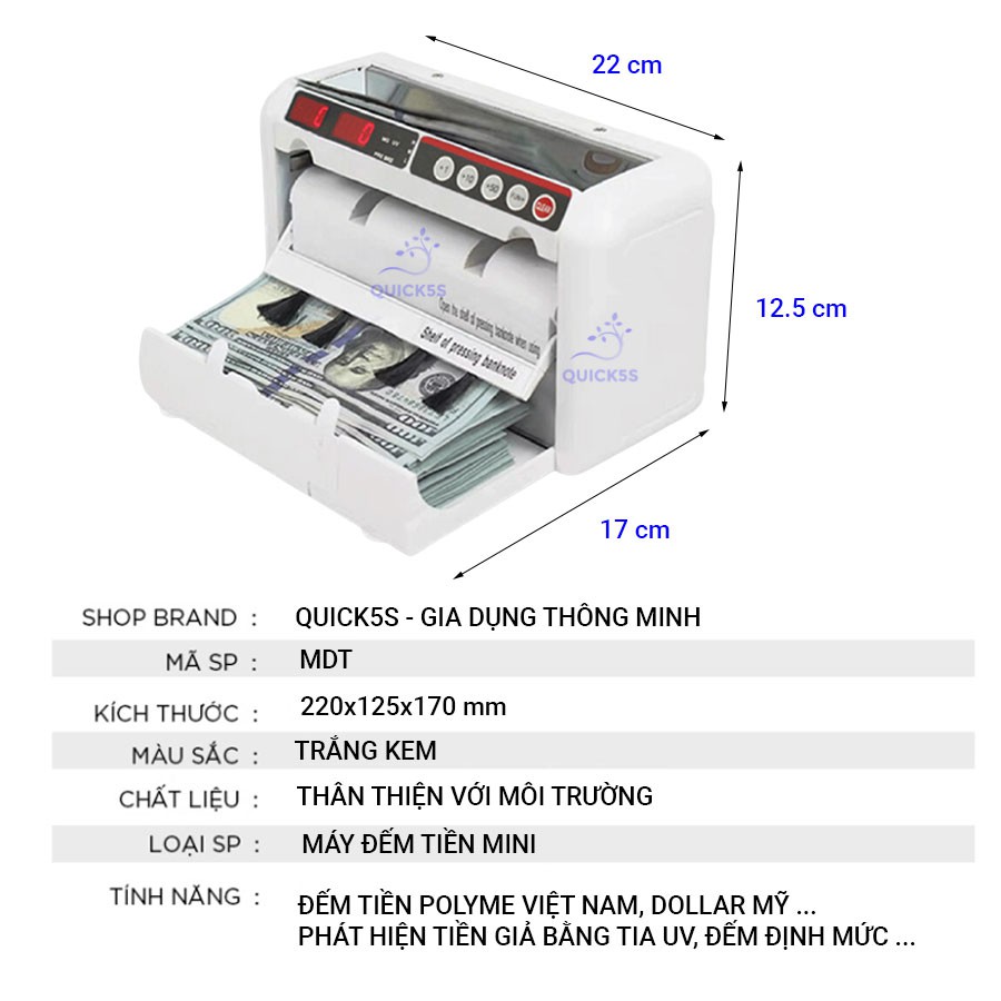 Máy đếm tiền mini dùng Pin AU-1000UK cao cấp, dễ dàng mang đi giao dịch - Quick5s MDT