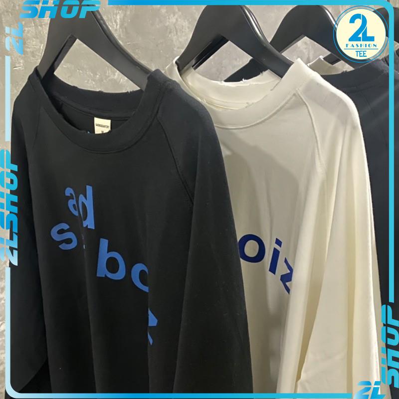 Áo thun tay dài SADBOIZ RIPPED SIGNATURE LONG SLEEVE (có logo thêu) , áo thun cá tính mặt mếu chữ Xanh