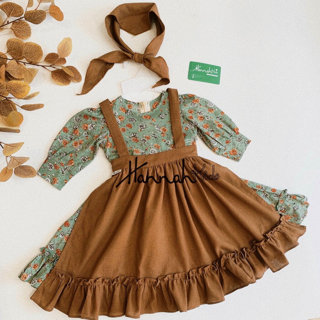 Váy Yếm Dài Tay Mùa Thu Cho Bé 5-35Kg, Váy Yếm Vintage Dễ Thương Cho Bé Gái 1-10 Tuổi HANNAH KIDS