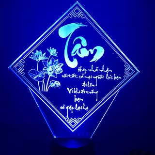 Đèn thư pháp chữ TÂM (kt 25x28cm), tranh thư pháp chữ TÂM, để bàn, đèn ngủ,quà tặng,thiết kế và khắc hình theo yêu cầu