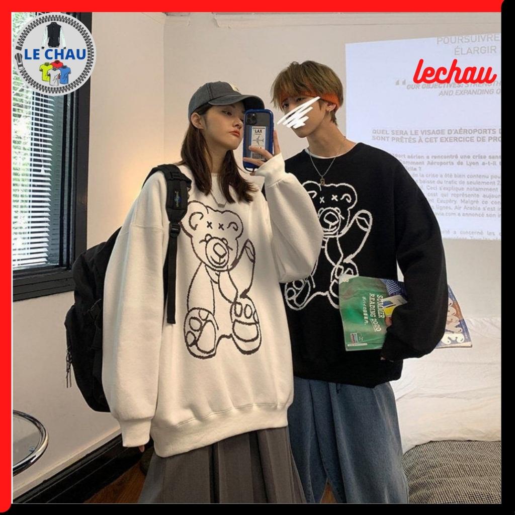 Áo sweater nỉ unisex form rộng hoodie street style nam nữ ulzzang hottrend AKN20 LECHAU hình in gấu phản quang cực chất | WebRaoVat - webraovat.net.vn