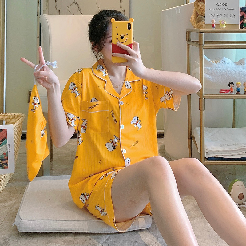 【norns】2021 Crayon nhỏ mới lớn mô hình hình học mùa hè tay ngắn Quần short PAJAMAS dành cho phụ nữ dải lụa sữa lụa dịch vụ nhà túi giao hàng tận nhà