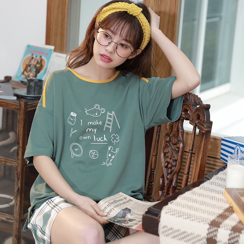 Bộ Mặc Nhà Nữ , Bộ Đồ Ngủ Cổ Tròn Cộc Tay Chất Cotton Mềm Thời Trang Xuân Hè Cao Cấp 2022