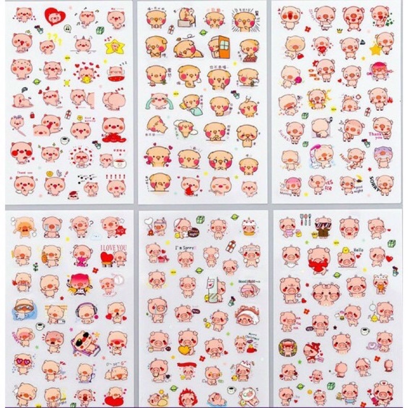 Set sticker 6 miếng hình heo hồng