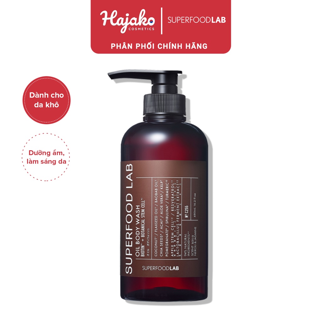 [HÀNG CHÍNH HÃNG] Sữa Tắm Nhập Khẩu Trắng Da Thảo Mộc Nhật Bản Superfood Lab Oil Body Wash Biotin 480ml