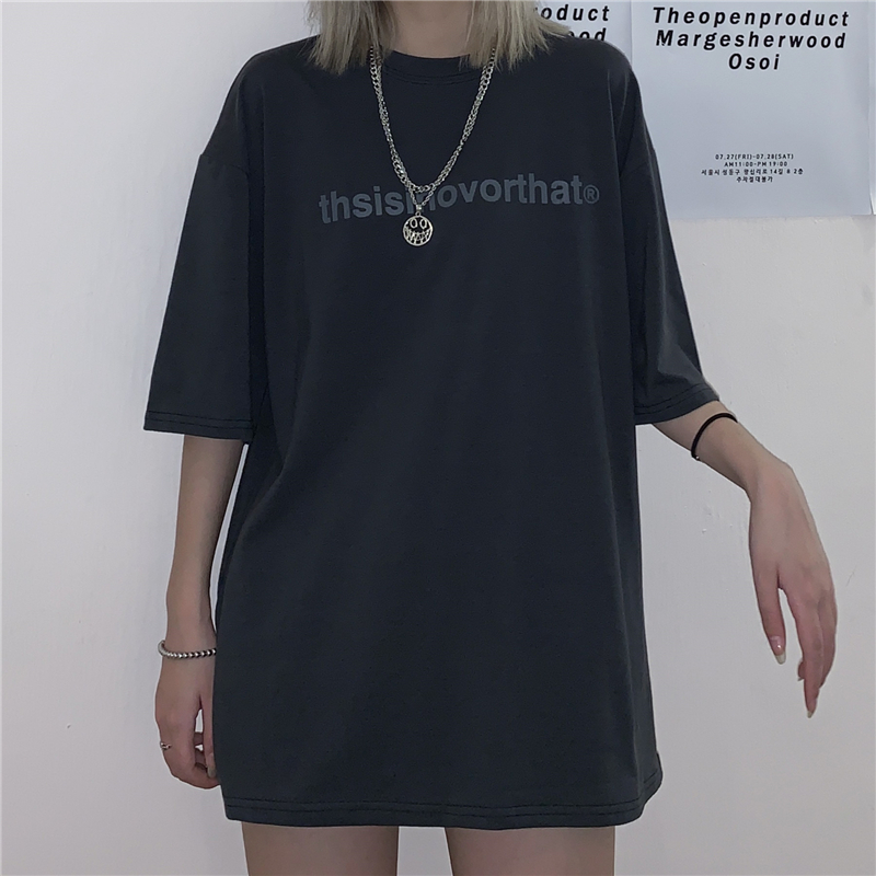 Korean oversized retro letter printed short-sleeved T-shirt women