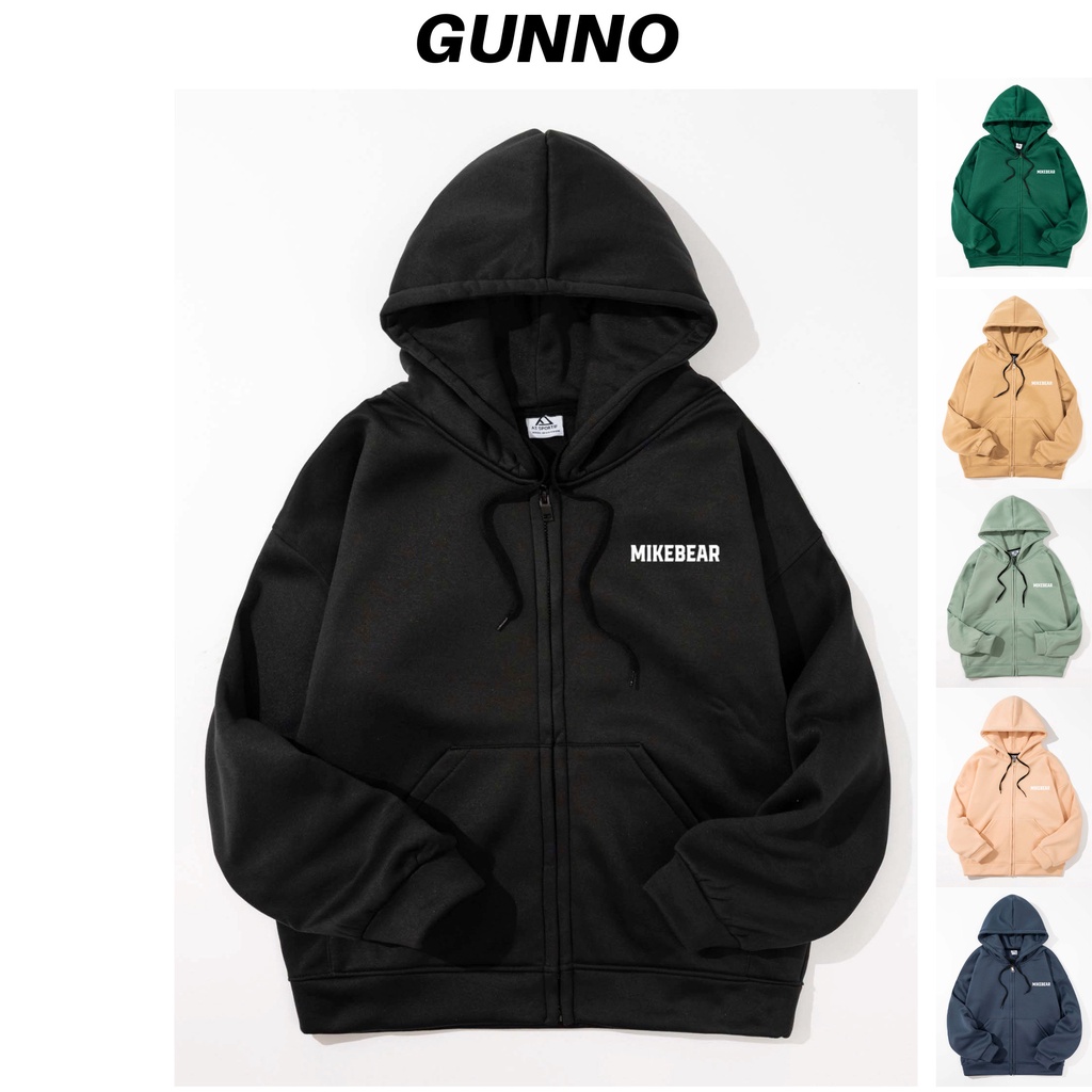 Áo Hoodie GUNNO, áo khoác nỉ Zip in hình MIKE BEAR, form rộng, full 6 màu