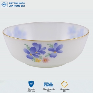 Tô khum / Tô sâu viền vàng 22K họa tiết hoa màu xanh Thủy Tinh Ngọc USA Homeset cao cấp nhập khẩu chính hãng