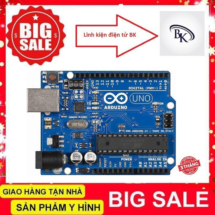 Arduino Uno R3 chip CHÂN CẮM (kèm cáp)