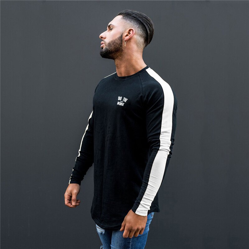 Áo thun cotton tay dài thoáng khí màu trơn thời trang thể thao cho nam