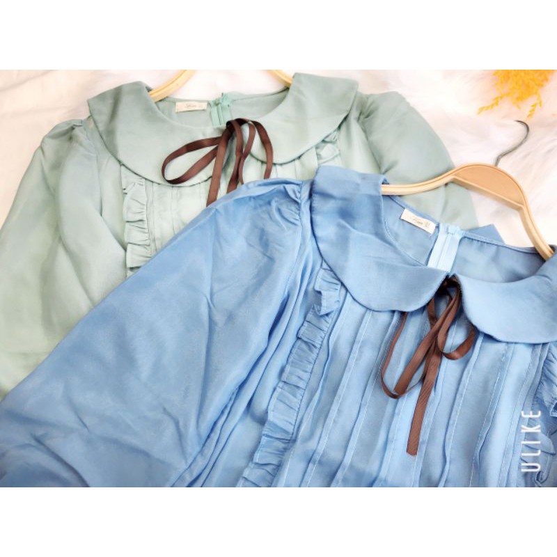 Set áo tơ cổ sen thắt nơ có áo lót trong