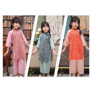 Áo dài hồng hoa Oli.river 1-10y