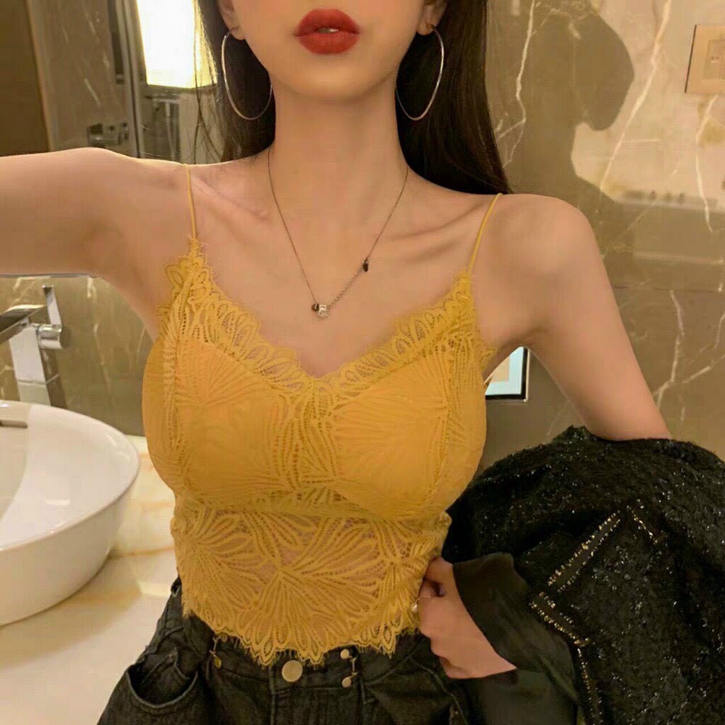 Áo Bra Nữ Ren Hình Lá Dáng Lửng Dây Mảnh Sexy 9936