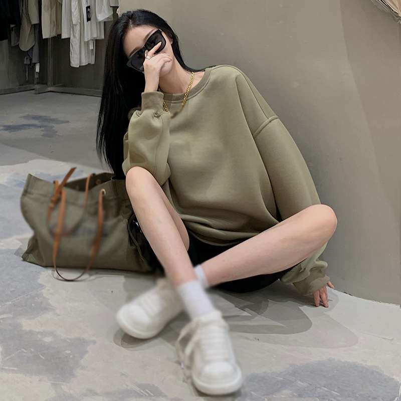 Áo hoodie dài tay màu trơn thời trang nữ tính