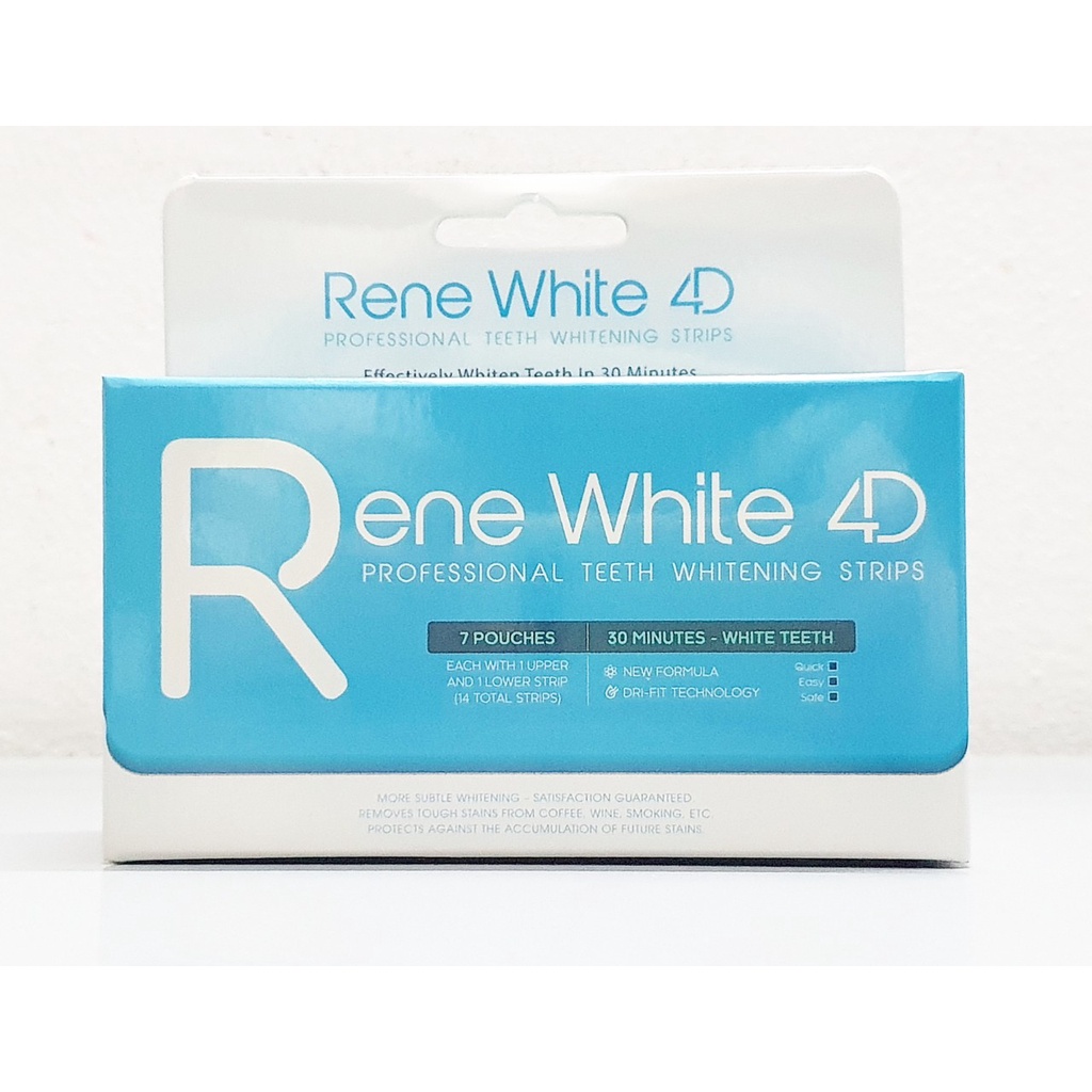 Miếng Dán Trắng Răng Rene White 4D của Mỹ - Hộp: 7gói (mỗi gói: 1 miếng dán răng trên và 1 miếng dán răng dưới)