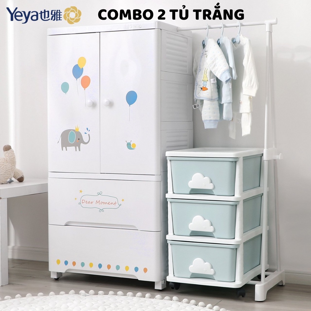 COMBO 2 TỦ QUẦN ÁO  cho trẻ sơ sinh Zozon, đựng đồ dùng cho bé 3,4,5 ngăn có cánh bánh xe,thanh treo