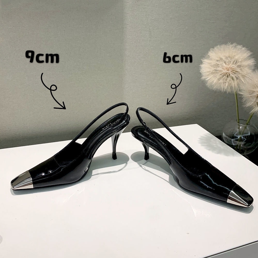 Giày Cao Gót Mũi Vuông Bằng Da Bóng Phối Sắt Thời Trang Quyến Rũ Cho Nữ Size 34-39 4 Kiểu