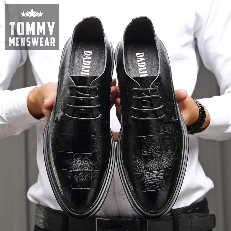 Giày Nam Đen Công Sở Cao Cấp Phong Cách TOMMY Giày Derby Nam Da Bò Thật Hàn Quốc Vân Caro GD90