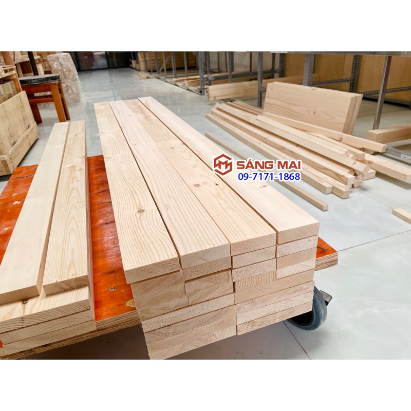 [MS139] Thanh gỗ thông rộng 6cm x dày 2cm x dài 1m + láng mịn 4 mặt