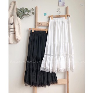 chân váy tơ pha ren