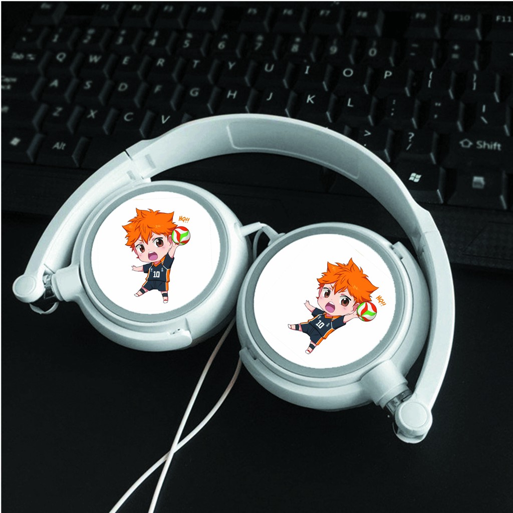 Tai nghe Haikyuu! Vua bóng chuyền anime chibi dạng chụp cắm dây có mic tặng ảnh nhỏ gọn tiện lợi thời trang